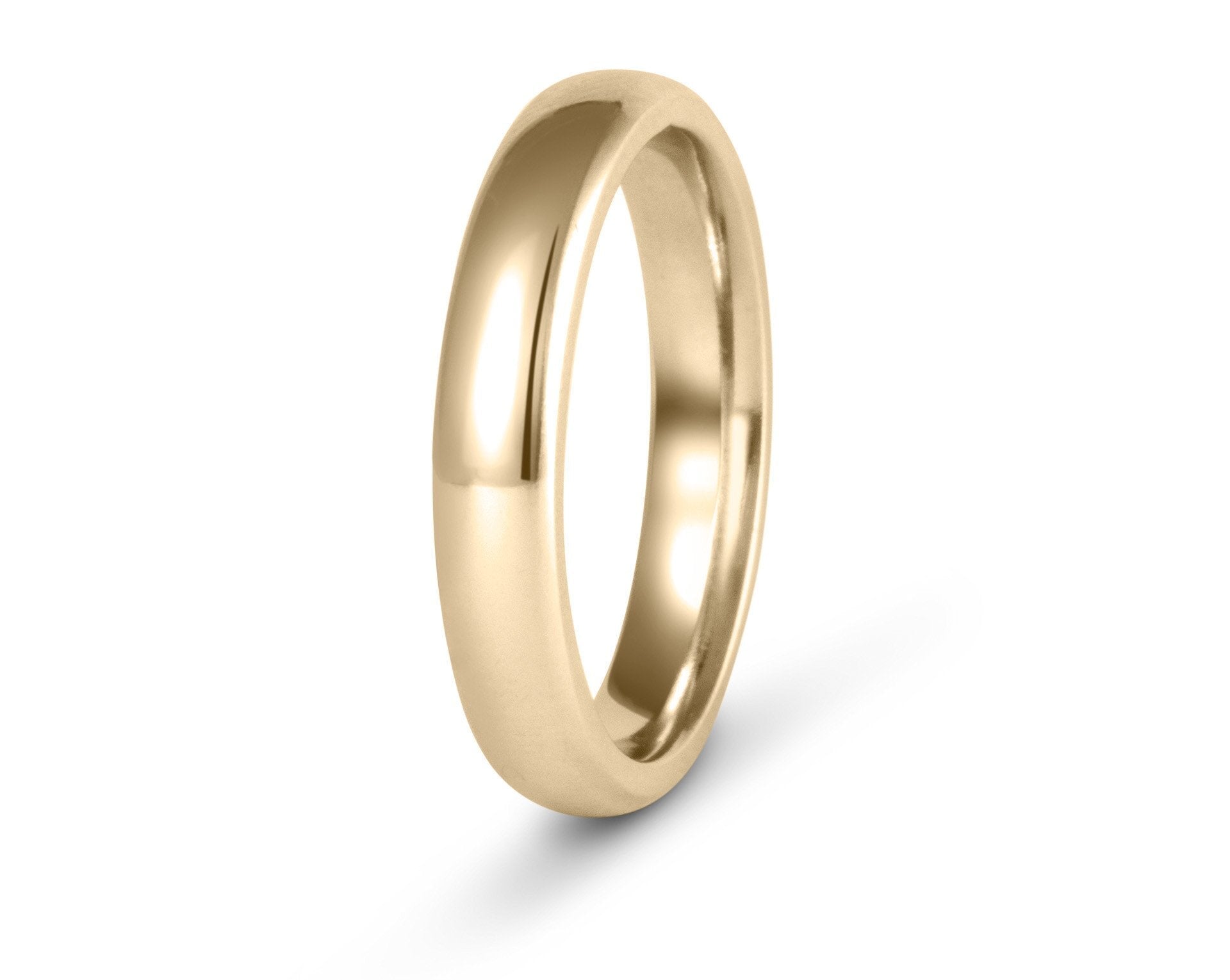 Side view of 14k rose gold classic domed band