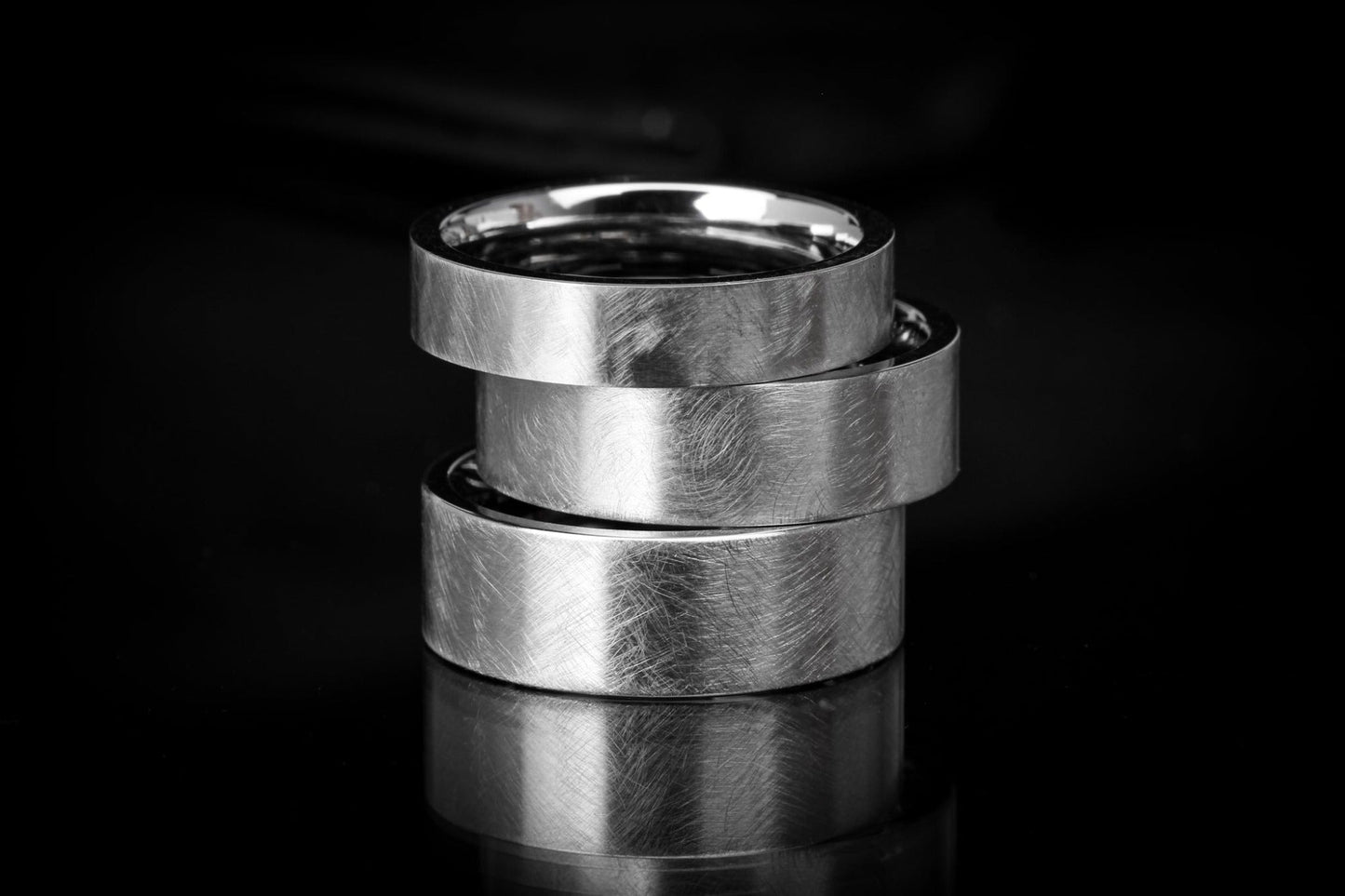 Stacked "Brüns" Etched Titanium Wedding Bands