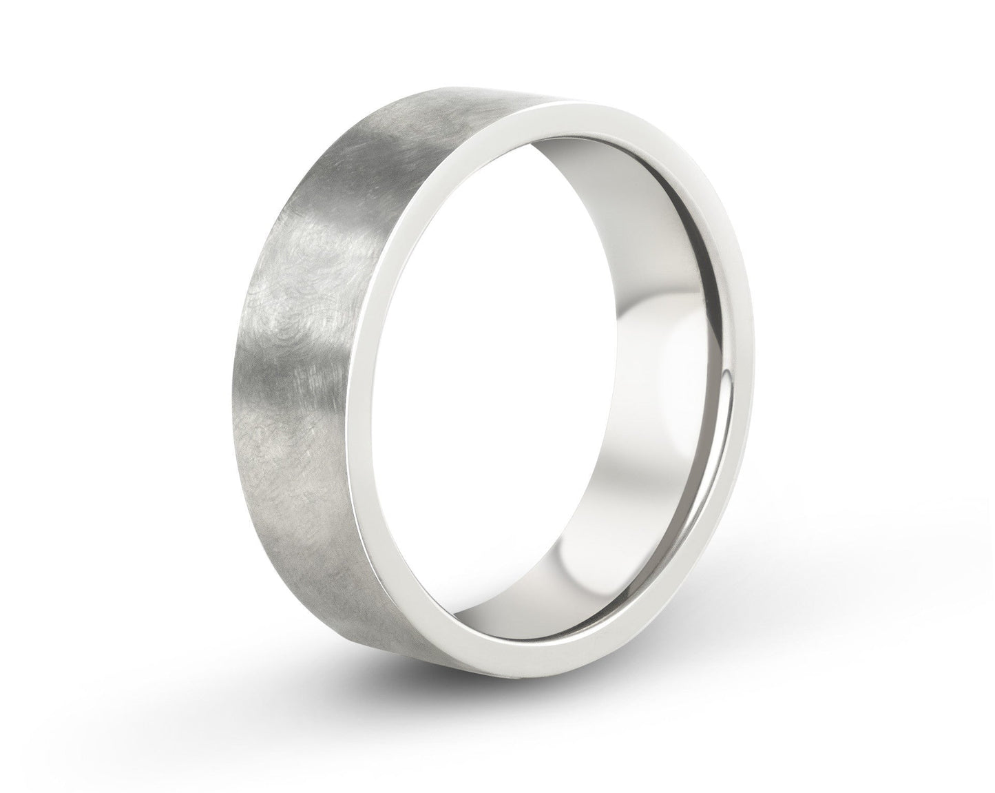 Custom "Brüns" Etched Titanium Ring Polished Interior White Background