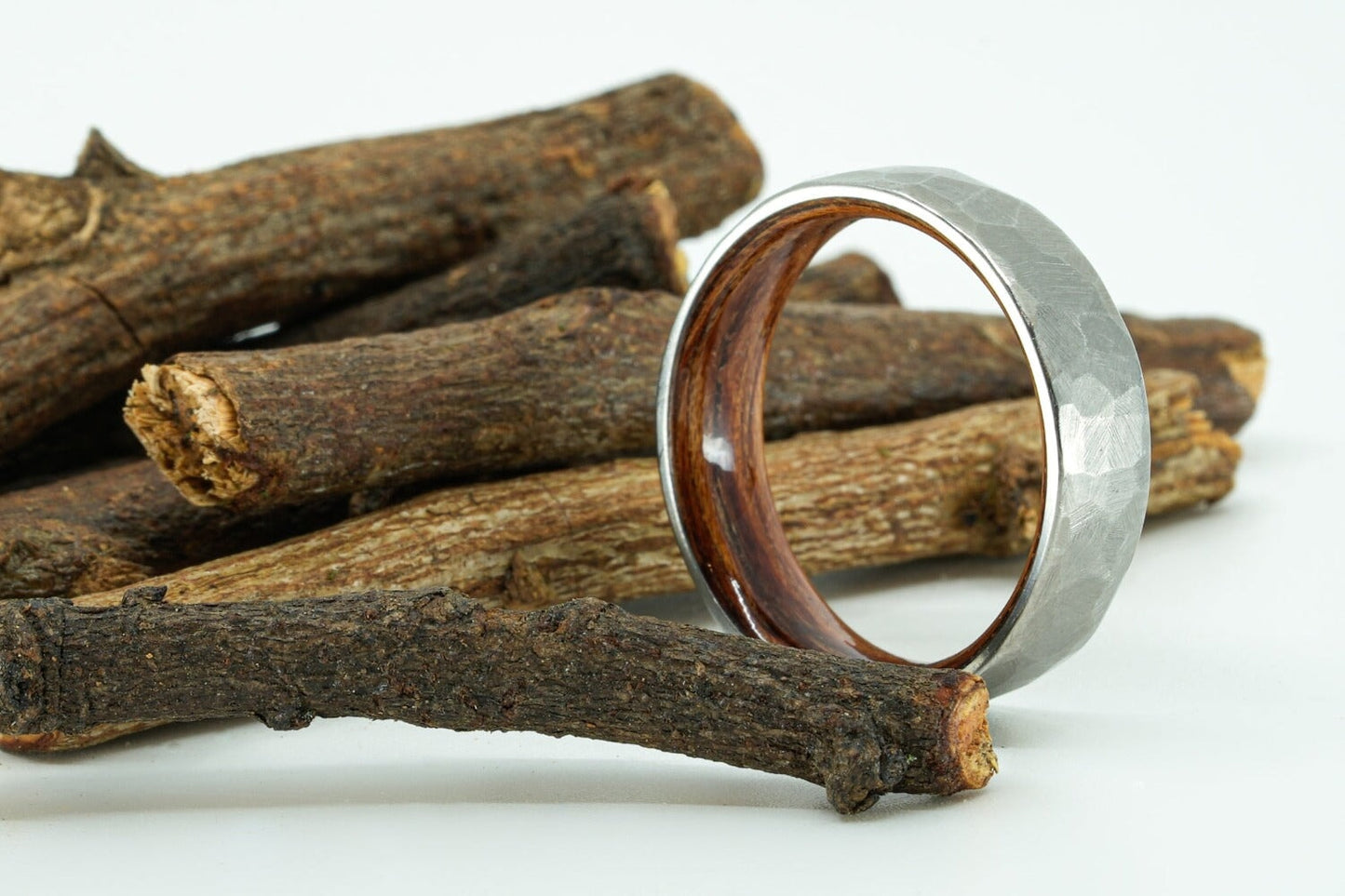 Custom-Built "Boseman" Titanium Wedding Band With Bentwood Interior