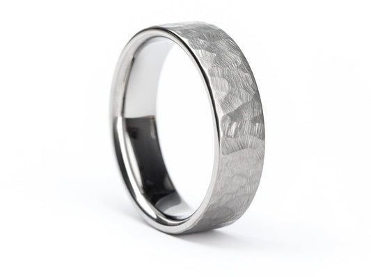 Custom "Cornell" Hammered Titanium Ring With Polished Interior