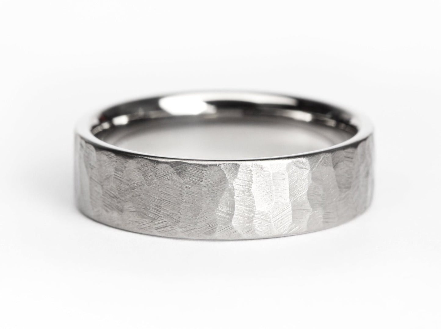 Custom "Cornell" Hammered Design Titanium Ring With Polished Interior