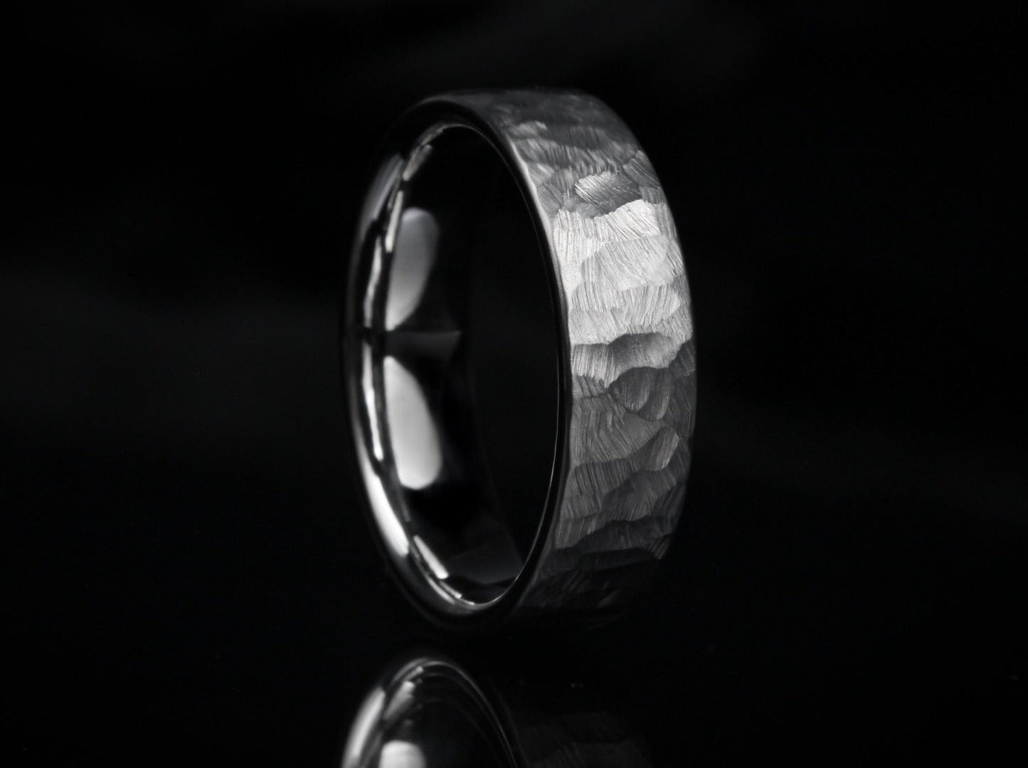 Detailed View of Custom "Cornell" Hammered Titanium Band