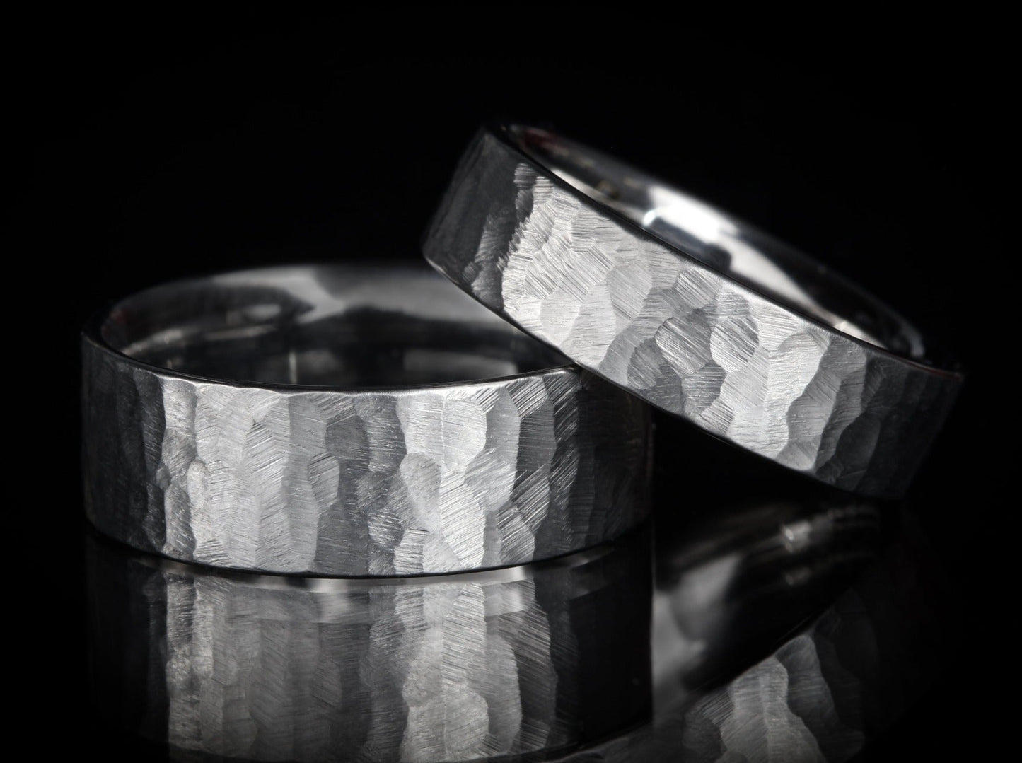 Stacked "Cornell" Hammered Titanium Wedding Rings