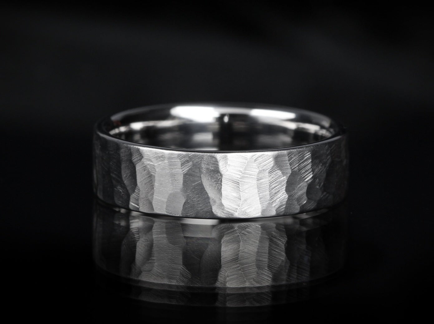Custom "Cornell" Hammered Titanium Wedding Ring Detail View
