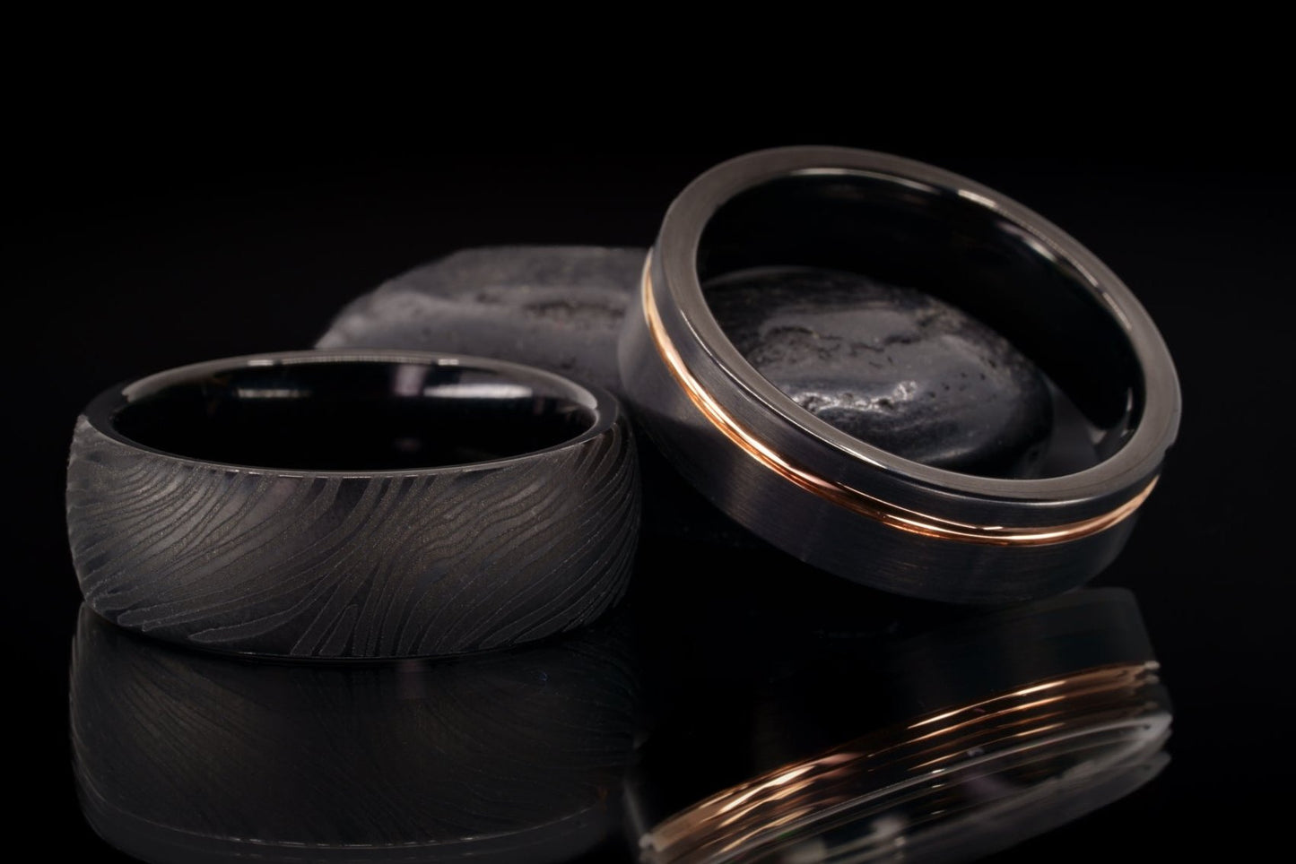 Black Tungsten "Crenshaw" Damascus Ring