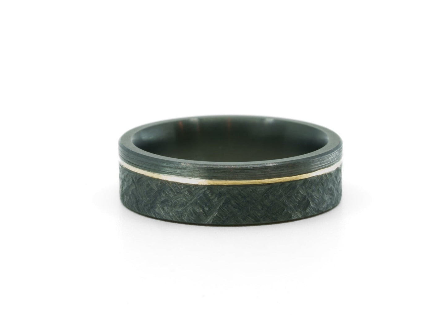 Black 'Rae' zirconium ring etched and brushed texture