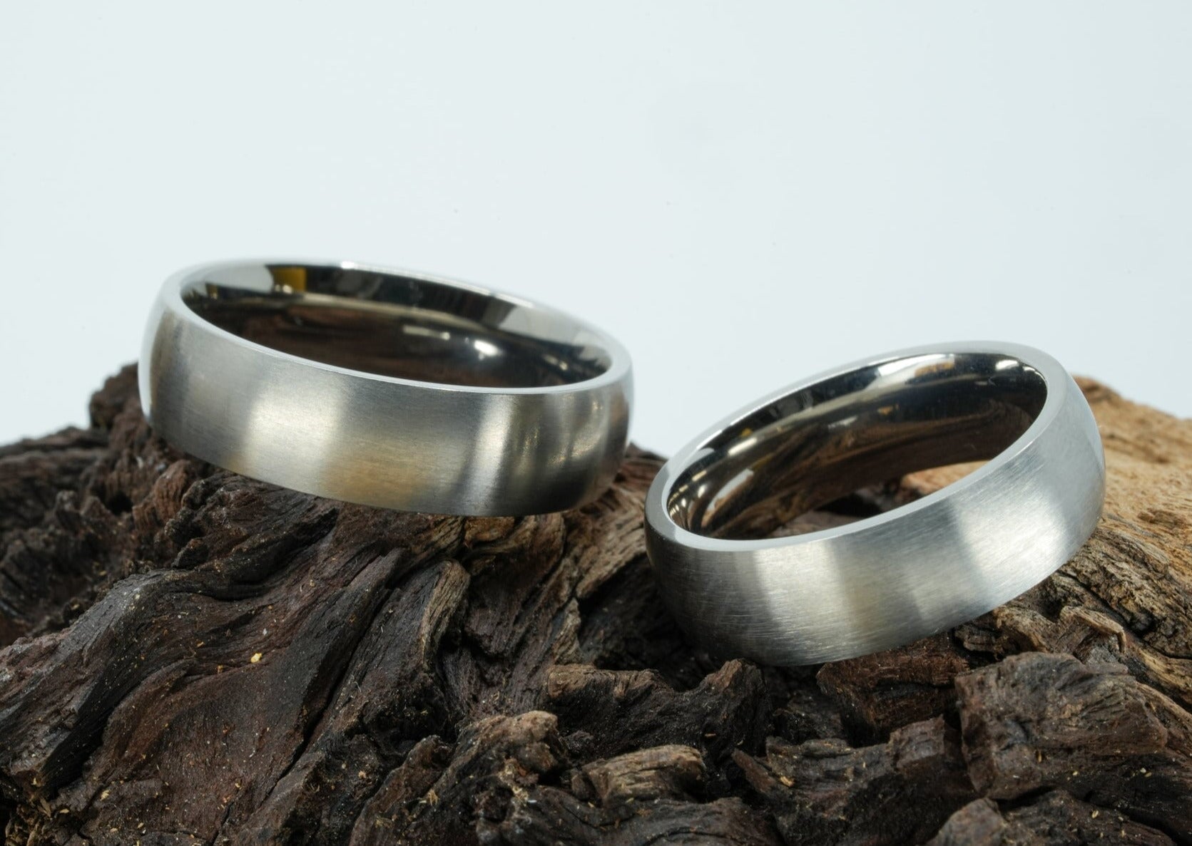 Domed Titanium Bands Couples Set Rings 