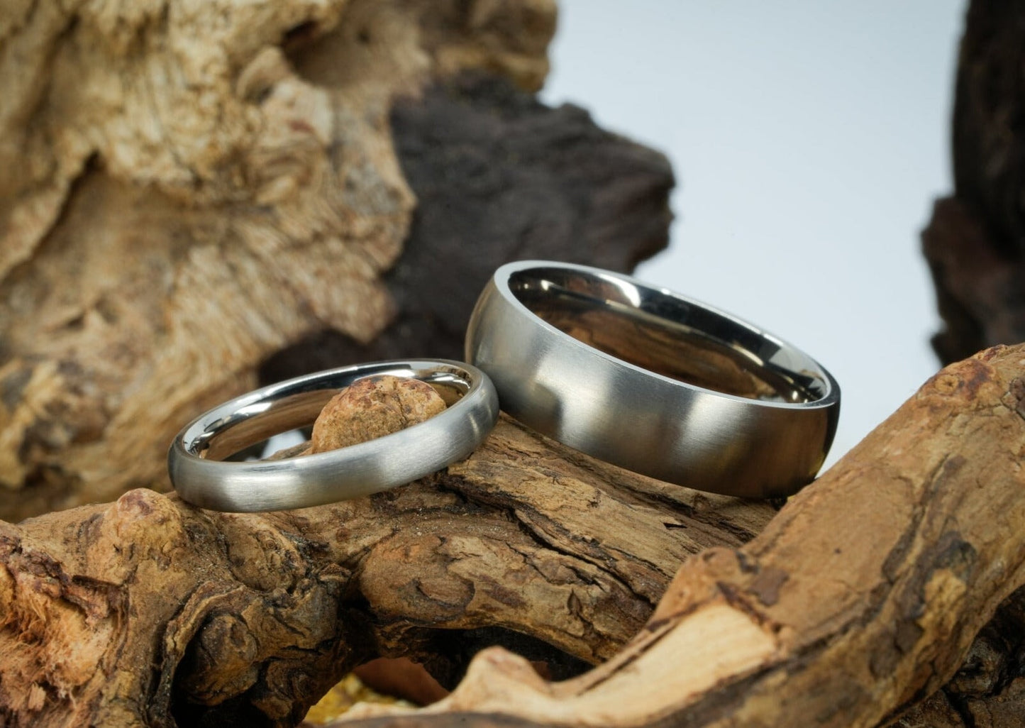 Domed Titanium Bands Couples Set Rings 