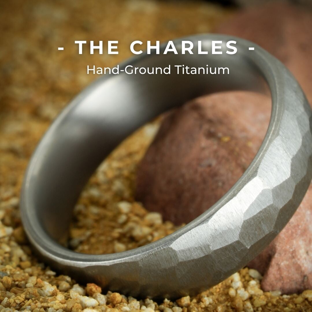 Faceted Titanium "Charles" Couples Set Rings 