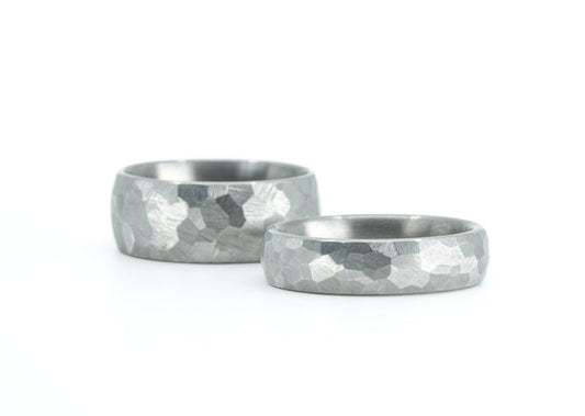 Faceted Titanium "Charles" Couples Set Rings 