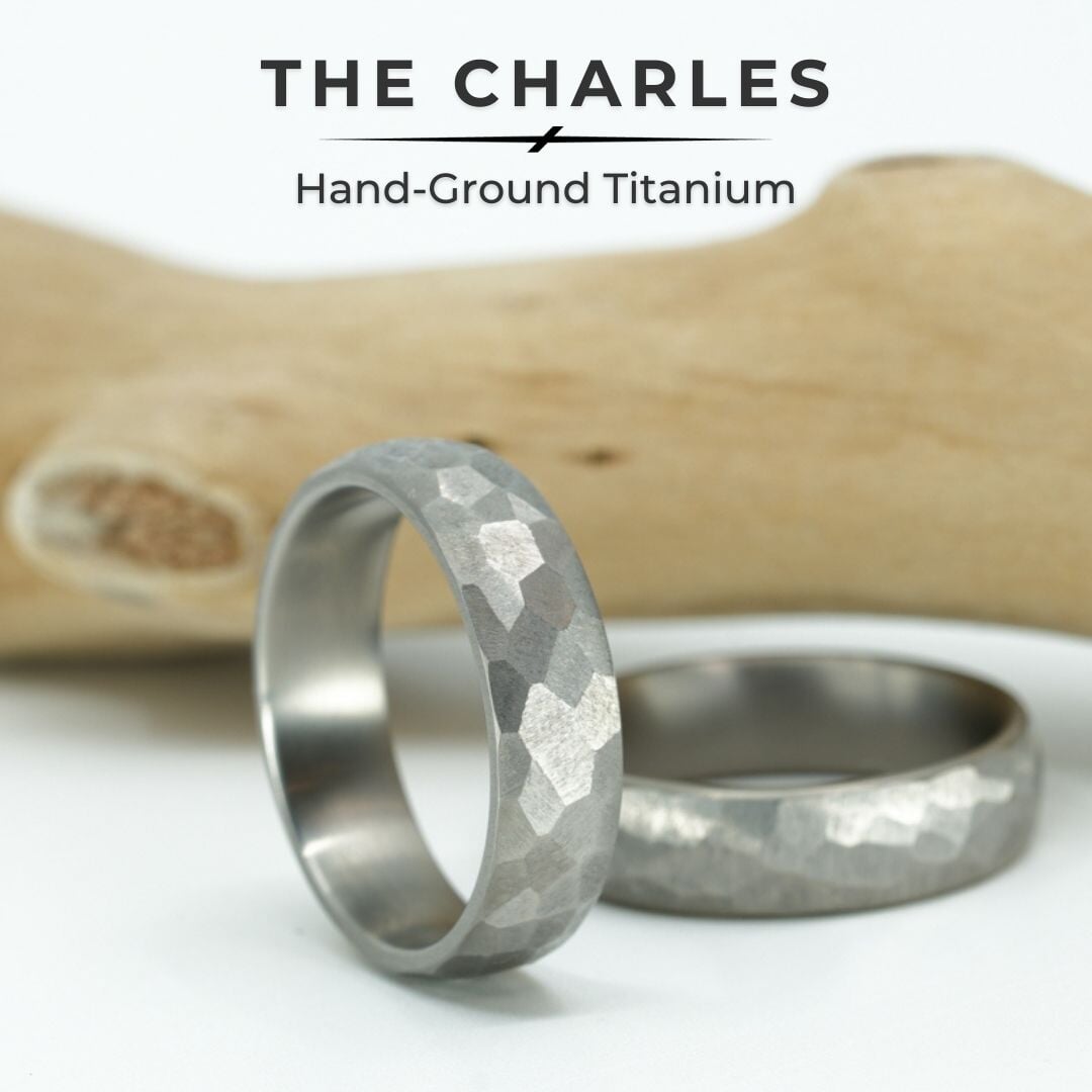 Faceted Titanium "Charles" Couples Set Rings 