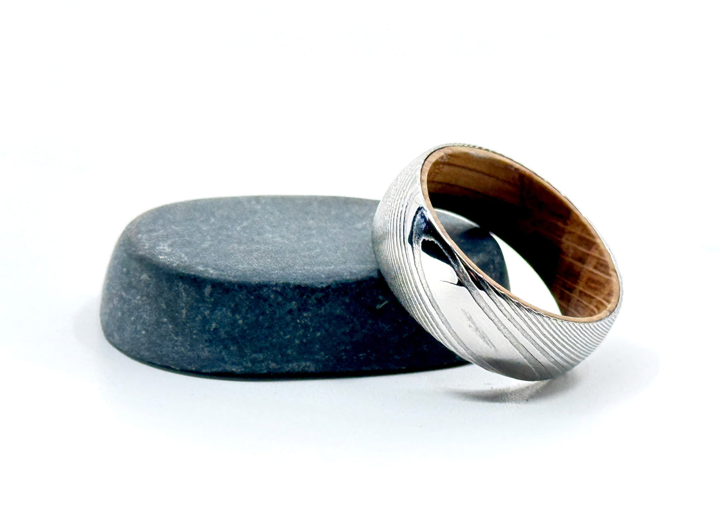 Size 9.5 Prototype Ring: Damascus Steel & Whiskey Barrel