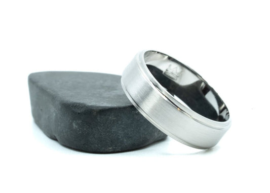 Size 8.5 Closeout Ring: 6mm "Hexom" 14k White Gold
