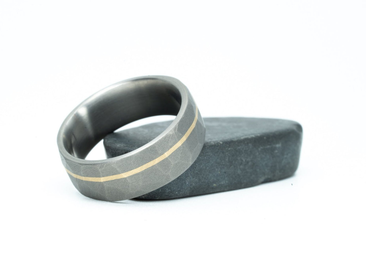 Size 9.5 Closeout Ring: "Wyatt" Distressed Ti + 14k