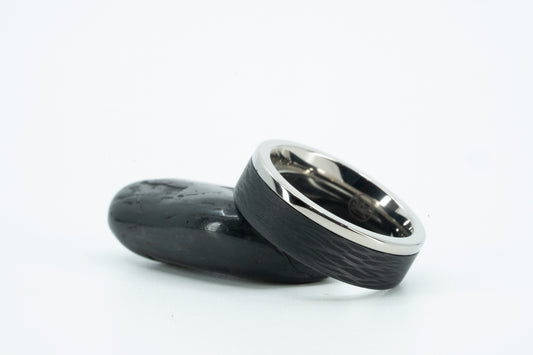 Size 9.5 Prototype Ring: Flat Profile Titanium x Carbon