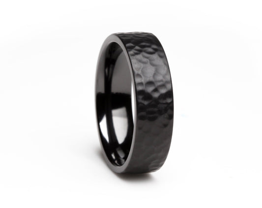 The Quintin Hammered Zirconium Rings 